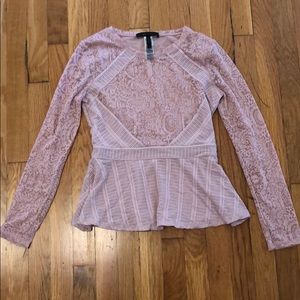 BCBGMAXAZRIA Lace peplum top